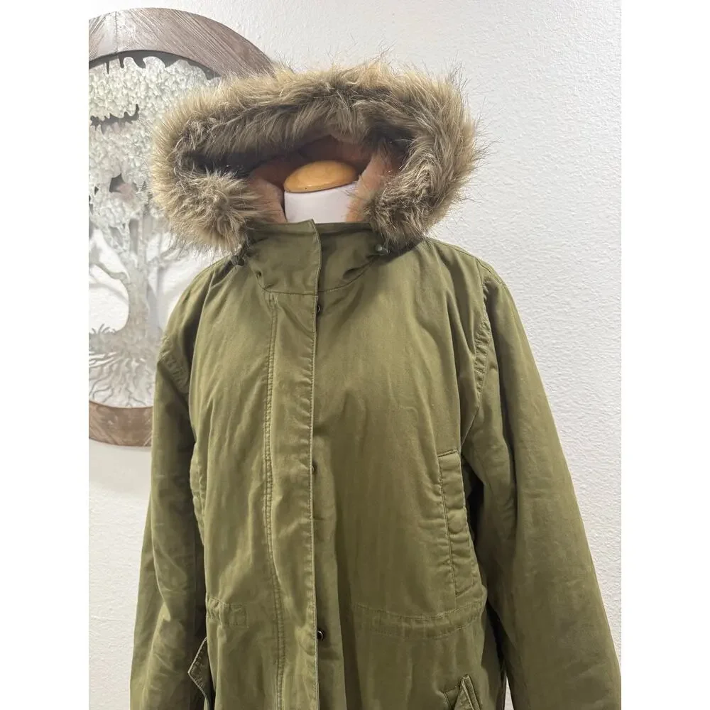 Madewell Bedford Convertible Faux Fur Lined Jacket Parka Anorak Hood Green XL - Picture 4 of 11